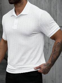 Manfinity CasualCool Áo polo nam tay ngắn màu trơn, chất liệu có họa tiết, kiểu dáng thường ngày, thích hợp đi làm. - trắng - Xem 4