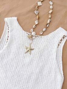 Travachic 2026 Spring/Summer New Arrival, Women's Vacation Casual Sleeveless Hollow-Out Asymmetric Knit Vest Top - White - View 4