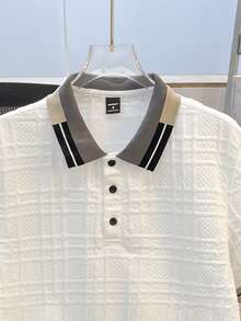 EGENSIO Men's Striped Short Sleeve Casual Textured Jacquard Ribbed Polo Shirt Men Golf Shirt - White - View 6