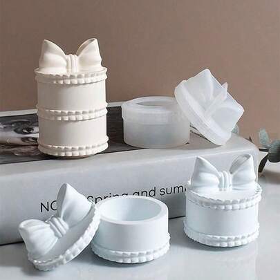 1pc Mini Silicone Bow Storage Jar Mold, Jewelry Box Organizer, DIY Resin Concrete Craft Candle Making Mold Christmas Holiday Gift Ideas Cottage Core Aesthetic Must Haves
