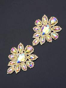 1颗45*59mm缝制金色水晶AB玻璃水钻贴花缝纫花朵水晶石平底爪镶钻，适用于婚纱、鞋子工艺品 - 1pc - 查看 7