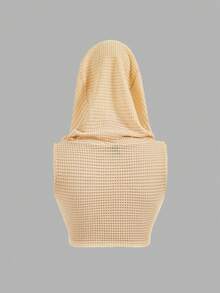 Sweetra Áo tank top có mũ trùm đầu, màu trơn, kiểu dệt waffle, cỡ lớn, mùa hè, phong cách thường ngày. - Màu Khaki - Xem 2