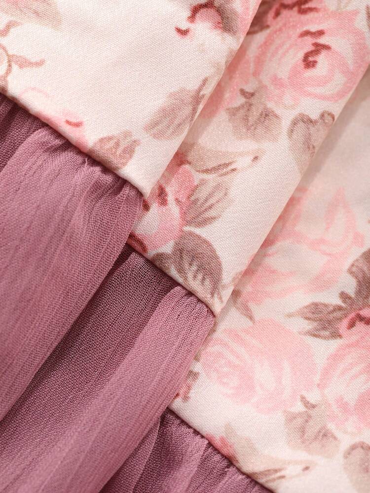 Summer Sweet Countryside Style Ditsy Floral Patchwork Ruffle Hem Maxi Nightgown For Women