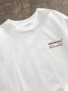 AXEPEAK Standard Size Men's White Cropped Boxy Vintage T-Shirt, Summer - White - View 5