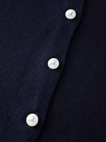 SHEIN Franclia 女士纯色圆领短袖单排扣休闲针织上衣 荷叶边上衣 女士短袖上衣 女士衬衫 荷叶边衬衫 - 寶藍色 - 查看 6