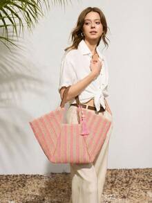 SHECARRY Túi xách nữ phong cách Bohemian cỡ lớn, chất liệu dệt, hoàn hảo cho kỳ nghỉ biển, du lịch, mua sắm và đựng đồ dùng cần thiết khi đi nghỉ mát. - Bột nhẹ - Xem 8