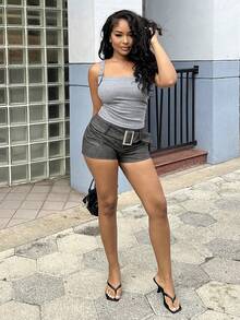 Alexandranx Women's Solid Color Simple Scoop Neck Camisole - Dark Grey - View 1