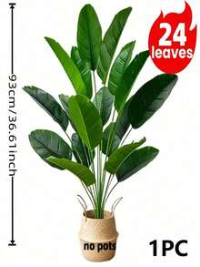1株92.96厘米仿真大型热带香蕉叶植物，24片宽叶，人造植物，适用于家居、婚礼、酒店、花园、客厅、办公室走廊装饰，不含花盆，适合圣诞节、复活节、感恩节、母亲节、圣帕特里克节等节日。 - 彩色 - 查看 12