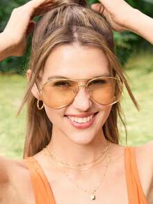 Shadewire Unisex Metal Frame Cat Eye Shaped Fashion Glasses, Fashion Accessory For Daily Wear Retro Vintage Fashion Accessories - Champagne - View 2