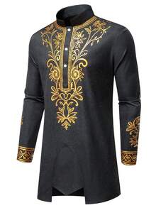 Manfinity RSRT Men's Retro Printed Shirt And Pants Set - Dark Grey - View 3