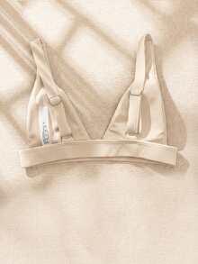 Swim Basics 女士夏季沙滩纯色性感比基尼上衣 - 米色 - 查看 2