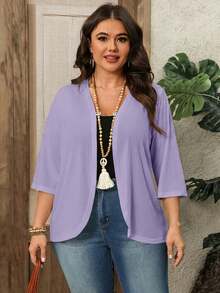 EMERY ROSE 大码女式中长袖白色提花纹理开衫沙滩度假外套春季女装夏季女装 - 淡紫色 - 查看 4