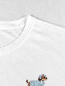 Resyla 女士休闲腊肠犬刺绣T恤，夏季 - 白色 - 查看 6