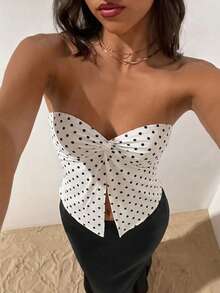 Opulessa Top bandeau de punto a rayas para mujer, adecuado para vacaciones de primavera/verano - Multicolor - Ver 2