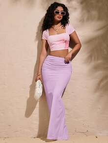 Opulessa 夏季女士度假白色长裙 VCAY 性感派对舞会半正式晚宴秋冬 - 紫羅蘭色 - 查看 4