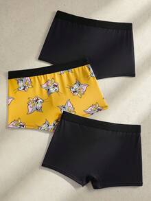 TOM & JERRY X SHEIN Men's Cartoon Print Low-Rise Boxer Briefs - Black - View 2