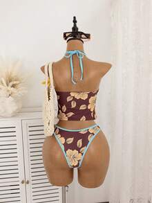 Swim Mod 新款春夏印花彩色条纹吊带比基尼套装，可爱少女风 - 彩色 - 查看 2