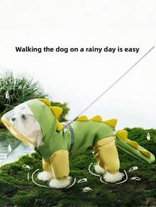 1pc Large And Small Sizes Of 3d Dinosaur Raincoats For Golden Retrievers, With Tails, Full-Leg Pet Dog Raincoats. - Multicolor - View 5