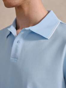 Courvante 男士夏季休闲修身商务针织短袖Polo衫，适合网球、高尔夫等运动，带口袋，透气，父亲节礼物 - 淺藍色 - 查看 4