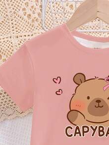 Bộ đồ ngủ ngắn tay cổ tròn, quần short, dễ thương, ngộ nghĩnh, mềm mại, in hình chuột lang nước hoạt hình, dành cho bé gái tuổi teen, thích hợp cho mùa hè. - Nhiều màu - Xem 5