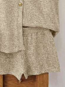 GlowEve Women's Casual Button Front V-Neck Sweater Vest And Shorts 2-Piece Set - Camel - View 3