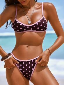 Swim Vcay Conjunto de bikini de lunares sexy para mujer, traje de baño de verano, conjunto de bikini de lunares para vacaciones, bikini de lunares rosas, bikini marrón, bikini lindo - Multicolor - Ver 3