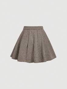 SHEIN MOD Petite Fit For The 150-160cm,Plaid Skirt With Metal Buttons – Vintage College And 70s Style, Perfect For School Look, Commuting, And Office Wear Petite Perfect, Women's Casual & Office Houndstooth Pattern Skirt Mini Skirts Women's Skirts Checkered Skirt Wool Skirt Pleated Skirt - Khaki - View 2