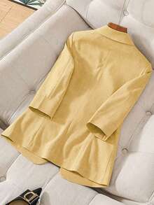 Franclia Yellow Summer 3/4 Sleeve Linen Blazer For Women,Waist Cinching Button Design,Smart Casual Office Work Outfits,High Quality Business Formal Suits - Yellow - View 2