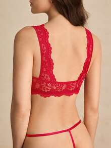 1pc Red Lace Front Closure Wireless Bra For Women - Red - View 2