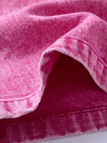 Tween Girls Y2K Style Pink Washed Denim Cargo Pants, Loose Straight Leg, Soft & Comfortable Fabric, Fashionable Streetwear, Girls Jeans Suitable For Outdoor, Festivals, Parties, Seasonal New Arrival Cargo Wide Leg Color Jeans Teen Girls Girl Heart Graphic Straightleg Jeans Pink - Pink - View 5