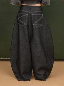 COUREZ EXTREME BALLOON JEANS IN RAW DENIM - Black - View 3