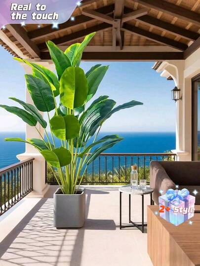 A Large Artificial Bird Of Paradise Tree With Tropical Artificial Banana Leaves, Large Plant Leaves, Plastic Palm Plants, And Realistic Tactile Leaves, Suitable For Home And Garden Decoration (Pot Not Included).