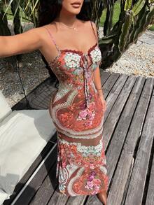 SHEIN SXY 性感网纱透视蕾丝边连衣裙 - 彩色 - 查看 3