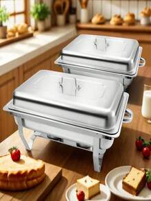 High Quality Insulated Dining Car Set [1/4 Piece Set], Party Food Insulated Stove, Stainless Steel Rectangular Food Storage Insulated Container, Suitable For Indoor And Outdoor Use, Adjustable Temperature, Easy To Clean, Suitable For Catering Services, Birthday Parties, Holiday Gatherings, And Church Activities - Silver - View 2