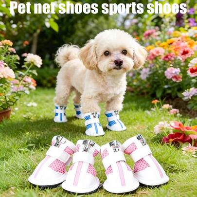 PETSIN 1 đôi giày lưới thoáng khí cho thú cưng, giày chống trượt cho thú cưng; giày cho chó, giày cho mèo, dép, giày cho thú cưng, giày mềm cho gấu bông, giày thể thao có khóa kéo chống trượt, đồ dùng cho thú cưng