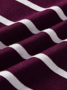 Officeau 宽松轻薄条纹针织圆领短袖T恤，休闲商务修身男士夏季清凉T恤 - 中紫紅色 - 查看 5