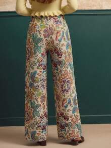 lacRébo Quần ống rộng cạp cao họa tiết hoa jacquard kiểu cổ điển, thích hợp cho mùa thu đông. - Nhiều màu - Xem 4