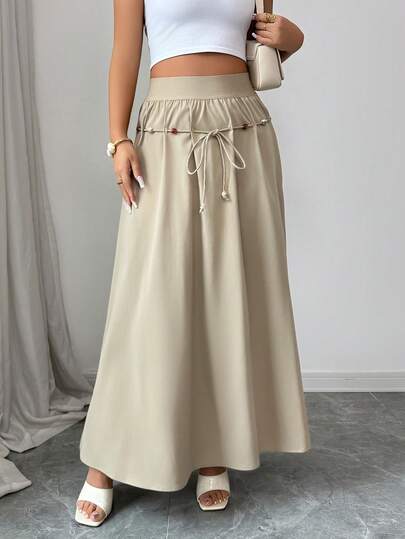 Modelyn Women's Solid Color High Waist Front Tie Casual/Work Skirt