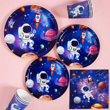 Juego desechable de platos, servilletas y vasos con diseño de cielo estrellado y astronauta, sirve para 20 invitados. Este conjunto de suministros desechables para fiestas (que incluye platos, servilletas y vasos) es perfecto para fiestas de cumpleaños, bodas y picnics familiares. - Ver 4