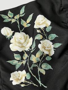 SHEIN MOD 女士优雅印花露肩长连衣裙，夏季 - 黑色 - 查看 3