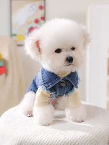 PETSIN 1pc Pet Cool Jacket, Cat/Dog Universal Clothes, Washed And Torn Retro With Traction D-Ring, Small Dog Jacket - Blue - View 5