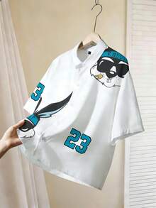 Chillumni Camisa de manga corta casual con estampado de conejo de estilo retro americano para hombres, estampado de conejo y número 23, unisex - Multicolor - Ver 3