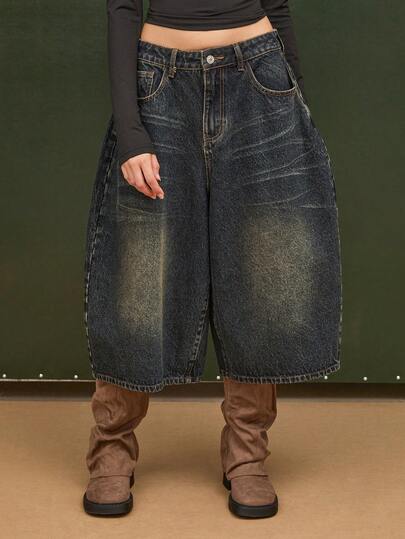 COUREZ Pantalones cortos de mezclilla holgados y abombados de talle bajo / Ropa de verano estilo Y2K para mujeres, conjuntos de verano para mujeres, shorts largos, shorts negros, pantalones cortos de mezclilla oversize para mujeres, atuendos de festival, atuendos de concierto, atuendos de primavera para mujeres