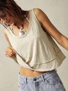 Bohemela Women's Solid Color V-Neck Asymmetrical Hem Knit Vest,Summer Top - Apricot - View 6