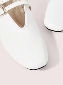 CUCCOO DOLLMOD 女士芭蕾平底鞋，玛丽珍平底鞋，套脚式，可调节系带圆头平底鞋，舒适时尚双扣芭蕾舞鞋 - 白色 - 查看 7