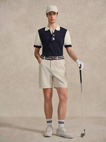 男士撞色 Polo 领短袖休闲针织衫，适合网球、高尔夫、夏季穿着，也可作为父亲节礼物 - 查看 5