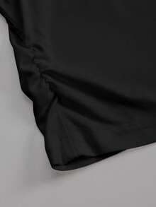 Rina Fox Plus Size Crop Top, Plus Size Women, Belly Button Baring Top, Women's Fashion, Spring Vacation Top - Black - View 4