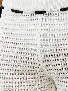 Horizaway 男士白色钩针镂空针织短裤，透明网纱沙滩罩衫，弹性抽绳腰带，撞色滚边，夏季度假情侣泳装套装，男女款配套泳裤和比基尼，情侣沙滩装，男女情侣泳装，男士沙滩套装，男士配套泳裤，男士配套泳衣，男女沙滩套装，男女情侣泳衣，女士钩针短裤，情侣配套泳装 - 白色 - 查看 7