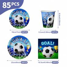 Bộ đồ dùng dùng một lần hình khung thành bóng đá gồm đĩa, khăn ăn và cốc, phục vụ 20 người. Bộ đồ dùng tiệc dùng một lần này (bao gồm đĩa, khăn ăn và cốc) rất phù hợp cho các bữa tiệc sinh nhật, đám cưới và dã ngoại gia đình. - Xem 2