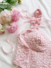 Soleia 女士花卉提花系带时尚优雅吊带衫 - 粉色 - 查看 4